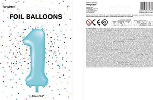 Party Deco Balon foliowy cyfra 1, jasnoniebieski, 86 cm uniwersalny 2