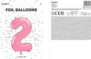 Party Deco Balon foliowy cyfra 2, jasnoróżowy, 86 cm uniwersalny 2