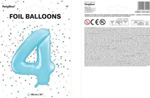 Party Deco Balon foliowy cyfra 4, jasnoniebieski, 86 cm uniwersalny 2