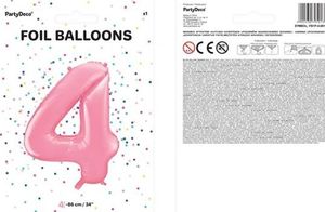 Party Deco Balon foliowy cyfra 4, jasnoróżowy, 86 cm uniwersalny 2