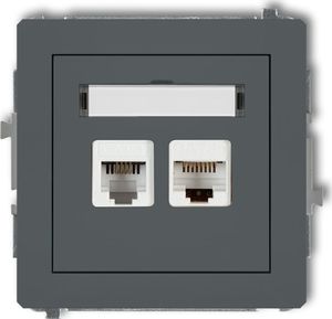 Karlik DECO Gniazda telefoniczne pojedyncze 1xRJ11 + komputerowego pojedynczego 1xRJ45, kat. 5e, 8-stykowy, beznarzędziowe czarny mat 1 1