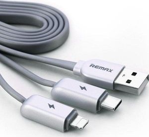 Kabel USB Remax USB-A - microUSB + Lightning 1 m Srebrny (1573-74475_20190322105539) 2