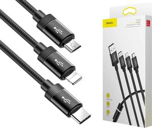 Kabel USB Baseus USB-A - USB-C, microUSB, Lightning 1.2 m Czarny (CAMLT-PY01) 1