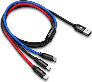 Kabel USB Baseus USB-A - USB-C + microUSB + Lightning 0.3 m Niebieski (CAMLT-ASY01) 2