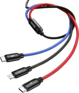 Kabel USB Baseus USB-A - USB-C + microUSB + Lightning 0.3 m Niebieski (CAMLT-ASY01) 3