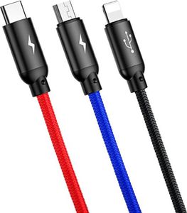 Kabel USB Baseus USB-A - USB-C + microUSB + Lightning 0.3 m Niebieski (CAMLT-ASY01) 5