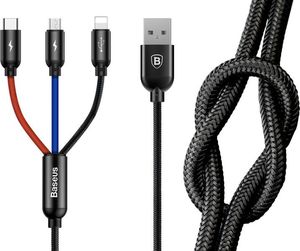Kabel USB Baseus USB-A - USB-C + microUSB + Lightning 0.3 m Niebieski (CAMLT-ASY01) 8