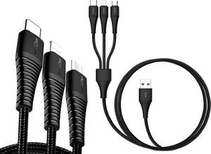 Kabel USB Rock Space USB-A - USB-C + microUSB + Lightning 1.2 m Czarny (334) 1