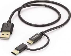 Kabel USB Hama USB-A - microUSB + USB-C 1 m Czarny (178327) 1