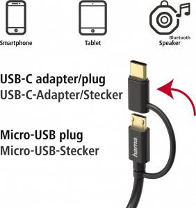 Kabel USB Hama USB-A - microUSB + USB-C 1 m Czarny (178327) 2