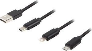 Kabel USB Lanberg Lanberg Kabel Kombo USB-A(M)->MICRO-B(M)+Lightning(M)+USB-C(M) 2.0 1.8m Premium 1