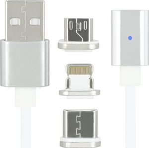 Kabel USB Acurel Magnetyczny 3w1 iPhone USB-C MicroUSB uniwersalny 1