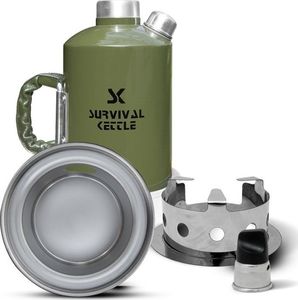 Kuchenka czajnik turystyczny Survival Kettle zielona - zestaw ze stalowym paleniskiem uniwersalny 1