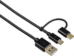 Kabel USB Hama USB-A - USB-C + microUSB + Lightning 1 m Czarny (000545120000) 1