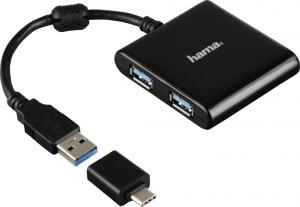 HUB USB Hama HUB 1:4 USB 3.1 + ADAPTER USB-C, CZARNY 1