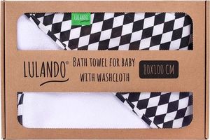 Lulando LULANDO Ręcznik kąpielowy frotte z kapturem dla niemowląt (80 x 100 cm) z myjką kąpielową, Biały / Romby Czarno-Białe uniwersalny 1