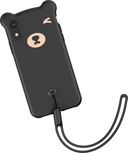 Baseus Baseus Bear Silicone Case silikonowe etui pokrowiec ze smyczą na nadgarstek iPhone XR czarny (WIAPIPH61-BE01) uniwersalny 1