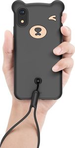 Baseus Baseus Bear Silicone Case silikonowe etui pokrowiec ze smyczą na nadgarstek iPhone XR czarny (WIAPIPH61-BE01) uniwersalny 4