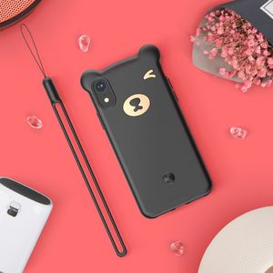 Baseus Baseus Bear Silicone Case silikonowe etui pokrowiec ze smyczą na nadgarstek iPhone XR czarny (WIAPIPH61-BE01) uniwersalny 7