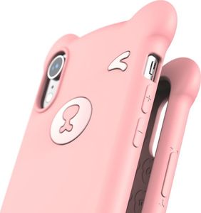 Baseus Baseus Bear Silicone Case silikonowe etui pokrowiec ze smyczą na nadgarstek iPhone XR różowy (WIAPIPH61-BE04) uniwersalny 3