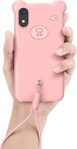 Baseus Baseus Bear Silicone Case silikonowe etui pokrowiec ze smyczą na nadgarstek iPhone XR różowy (WIAPIPH61-BE04) uniwersalny 4