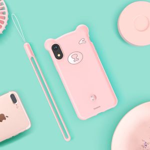 Baseus Baseus Bear Silicone Case silikonowe etui pokrowiec ze smyczą na nadgarstek iPhone XR różowy (WIAPIPH61-BE04) uniwersalny 7