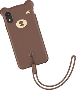 Baseus Bear Silicone Case silikonowe etui pokrowiec ze smyczą na nadgarstek iPhone XR brązowy (WIAPIPH61-BE08) uniwersalny 1