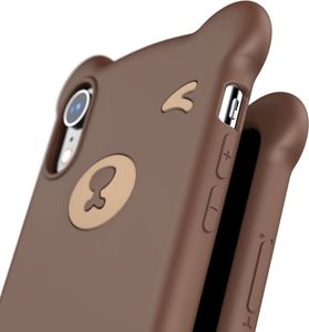 Baseus Bear Silicone Case silikonowe etui pokrowiec ze smyczą na nadgarstek iPhone XR brązowy (WIAPIPH61-BE08) uniwersalny 3