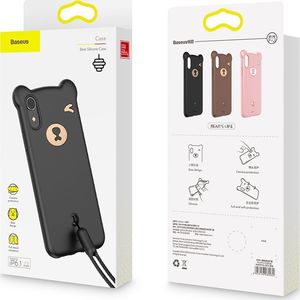 Baseus Baseus Bear Silicone Case silikonowe etui pokrowiec ze smyczą na nadgarstek iPhone XS Max czarny (WIAPIPH65-BE01) uniwersalny 8