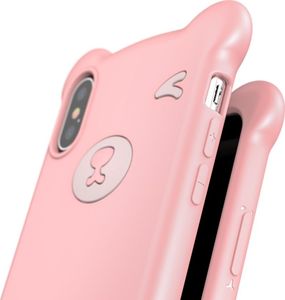 Baseus Baseus Bear Silicone Case silikonowe etui pokrowiec ze smyczą na nadgarstek iPhone XS Max różowy (WIAPIPH65-BE04) uniwersalny 3