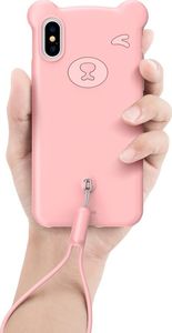 Baseus Baseus Bear Silicone Case silikonowe etui pokrowiec ze smyczą na nadgarstek iPhone XS Max różowy (WIAPIPH65-BE04) uniwersalny 4