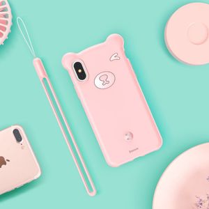 Baseus Baseus Bear Silicone Case silikonowe etui pokrowiec ze smyczą na nadgarstek iPhone XS Max różowy (WIAPIPH65-BE04) uniwersalny 7