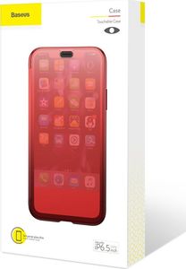 Baseus Touchable Case żelowe etui futerał z panelem ze szkła hartowanego iPhone XS Max czerwony (WIAPIPH65-TS09) uniwersalny 10