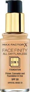 MAX FACTOR Podkład do twarzy Facefinity All Day Flawless 3in1 Foundation Spf20 33 Crystal Beige 30ml 1