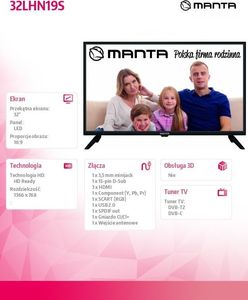 Telewizor Manta 32LHN19S LED 32'' HD Ready 4