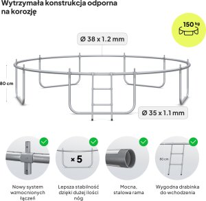 Trampolina ogrodowa Zipro Jump Pro Premium z siatką wewnętrzną 12FT 374cm 3
