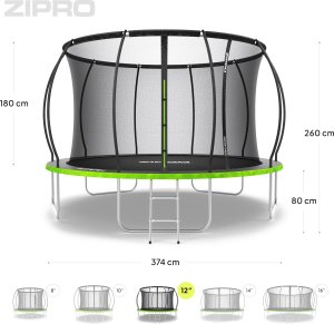Trampolina ogrodowa Zipro Jump Pro Premium z siatką wewnętrzną 12FT 374cm 9