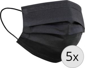 Maseczka ochronna 3-warstwowa wielokrotnego użytku zestaw 5 sztuk czarna (5942379) 1
