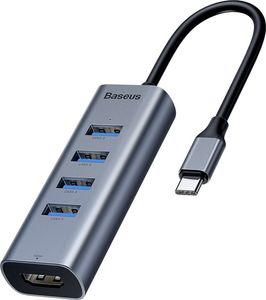Stacja/replikator Baseus Baseus Enjoy adapter HUB przejściówka ze złącza USB-C na 4x USB 3.0 i port HDMI HD szary (CAHUB-N0G) uniwersalny 1
