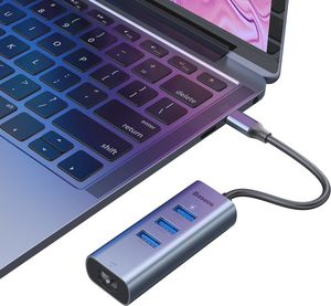 HUB USB Baseus Baseus Enjoy adapter HUB przejściówka ze złącza USB-C na 3x USB 3.0 i port RJ45 szary (CAHUB-M0G) uniwersalny 5