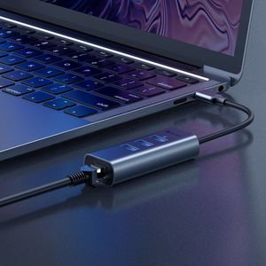 HUB USB Baseus Baseus Enjoy adapter HUB przejściówka ze złącza USB-C na 3x USB 3.0 i port RJ45 szary (CAHUB-M0G) uniwersalny 7