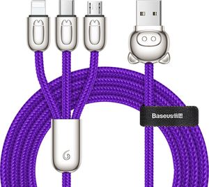 Kabel USB Baseus USB-A - USB-C + microUSB + Lightning 1.2 m Fioletowy (CAMLT-PG03) 1
