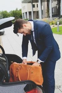 Solier Skórzana torba męska podróżna, weekendowa brązowa 10