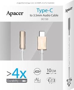 Adapter USB Apacer USB C M- audio jack (3.5mm) F, 0.1m, reversible, złoty, Apacer, box, DC150, APDC150C-1 2