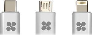 Kabel USB Promate USB-A - USB-C + Lightning 1.2 m Srebrny (AISUNLNKTRIOSV) 2