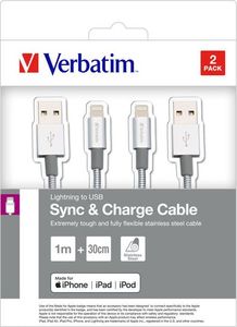 Kabel USB Verbatim USB-A - Lightning 1 m Srebrny (48873) 1