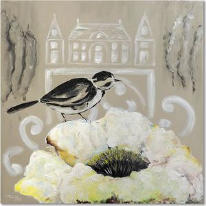 Feeby Obraz na płótnie - Canvas, Biały kwiat i czarny ptak 20x20 1