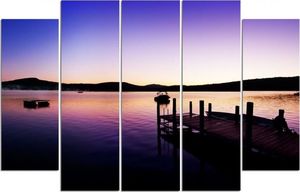 Feeby Obraz pięcioczęściowy na płótnie Canvas, pentaptyk typ B, Przystań i jezioro w letni poranek 150x100 1