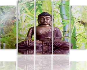 Feeby Obraz pięcioczęściowy na płótnie Canvas, pentaptyk typ B, Budda na tle bambusów 150x100 1