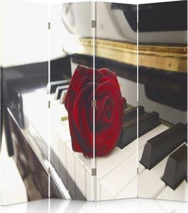 Feeby Parawan pokojowy, czteroczęściowy, dwustronny, obrotowy 360°, na płótnie Canvas, Róża na pianinie 145x150 1